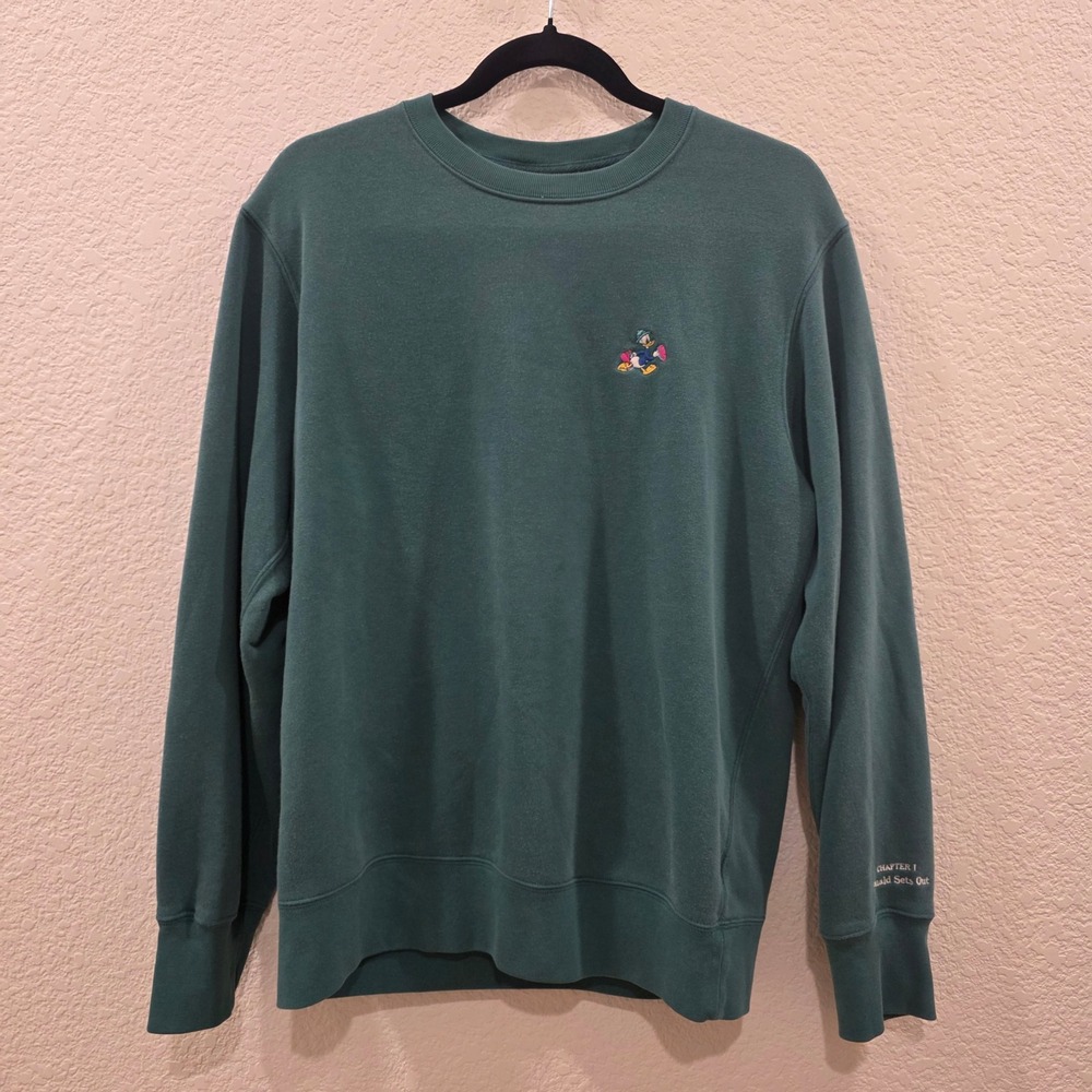 Uniqlo UT Disney Donald Duck Sweatshirt Teal Green Embroidered Mens Medium